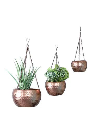 Amaya Decors Hanging Copper Hammered Planter (Set of 3)