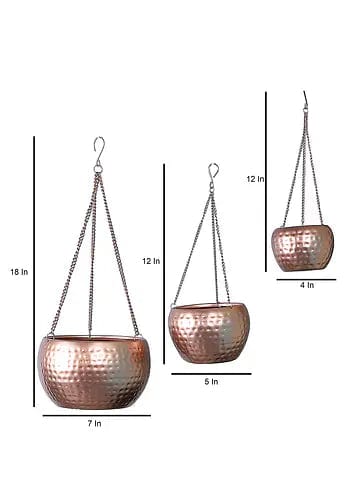 Amaya Decors Hanging Copper Hammered Planter (Set of 3)