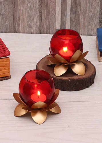 Amaya Decors Lotus Shaped GlassTealight Holders (Set of 2)