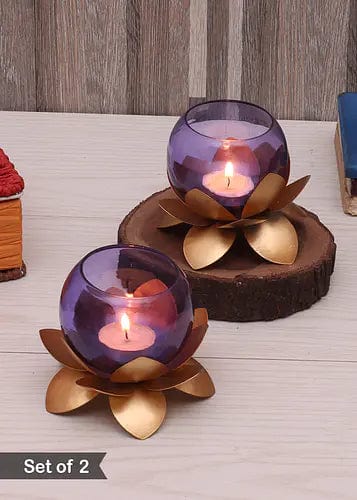 Amaya Decors Lotus Shaped GlassTealight Holders (Set of 2)