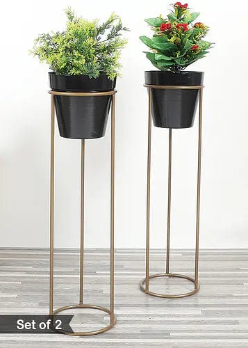 Amaya Decors Gold & Black Pot Shape Planter Stand (Set of 2)