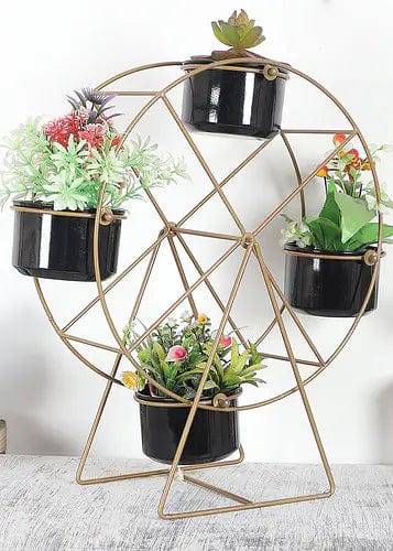 Amaya Decors Revolving Wheel Planter Stand (Gold & Black)