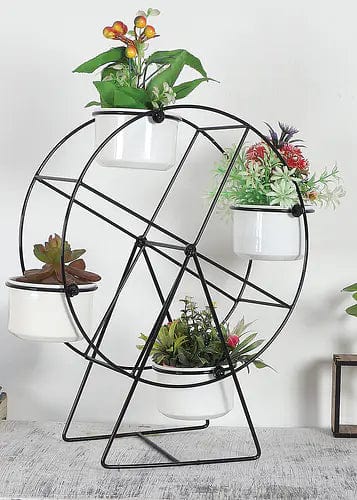 Amaya Decors Revolving Wheel Planter Stand (Black & White)