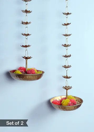 Amaya Decors Hanging Flower Urli With Stand (Set of 2)