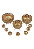 Amaya Decors Set of 10 Big Lotus Urli With Stand & Bowls