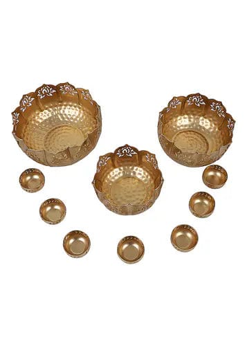 Amaya Decors Set of 10 Big Lotus Urli With Stand & Bowls