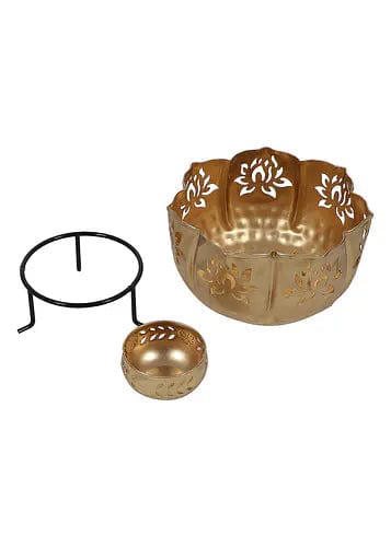 Amaya Decors Set of 10 Big Lotus Urli With Stand & Bowls