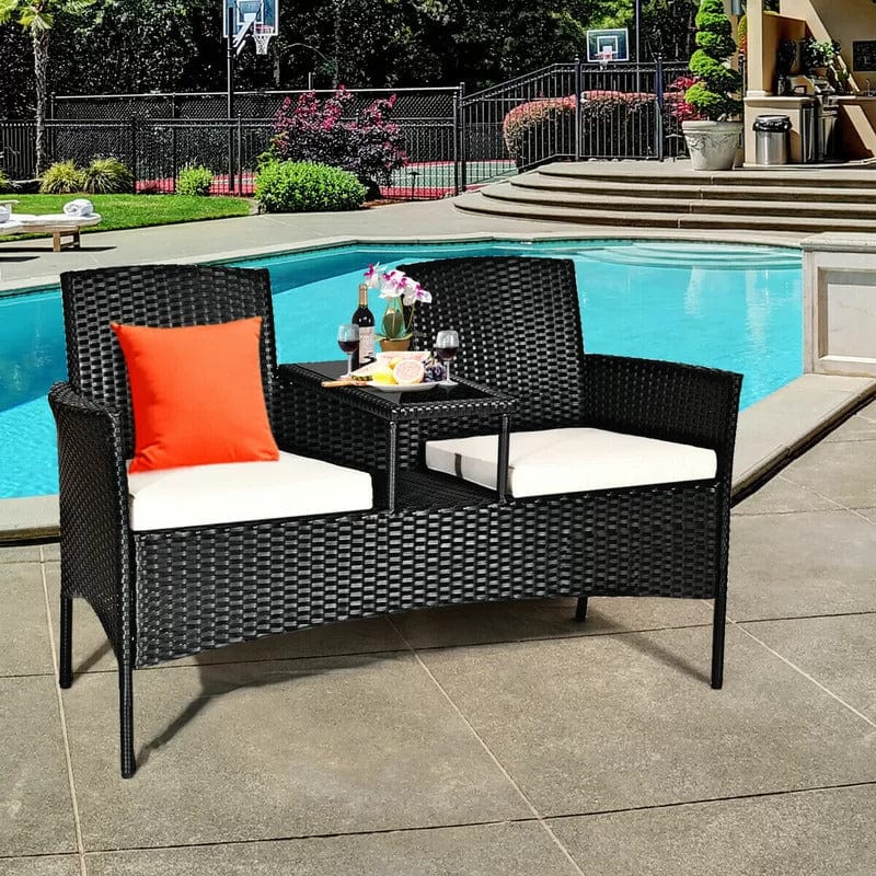 Dreamline Outdoor Furniture Garden Patio Seating Set of 2 Attached Chairs And Table Set (Black)