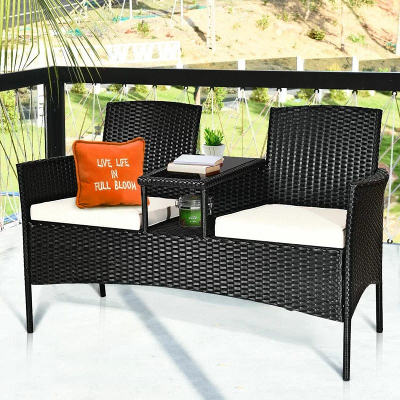 Dreamline Outdoor Furniture Garden Patio Seating Set of 2 Attached Chairs And Table Set (Black)