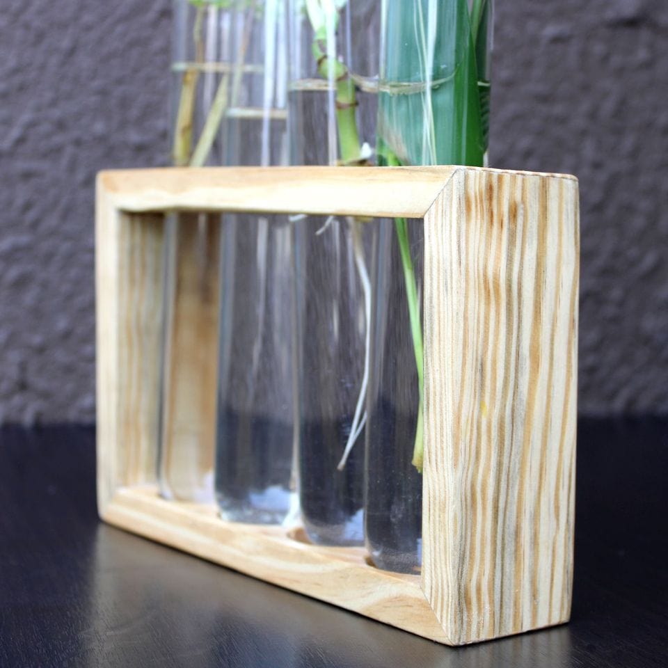 Glass Test Tube Flower Vase with Wood Stand